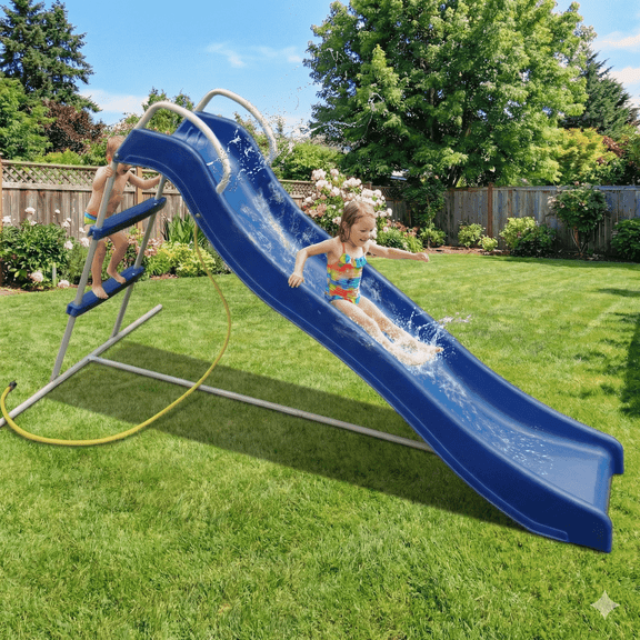 Mersco Home Playground Equipment 1.8M Kids Plastic Slide, Indoor Outdoor Big Backyard Freestanding Playset Slide,Wet or Dry Slide with Stable Base,Blue