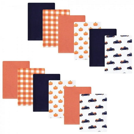 UPC: 0660168146745 | Hudson Baby Infant Boy Cotton Flannel Burp Cloths Bundle Pumpkin Truck One Size