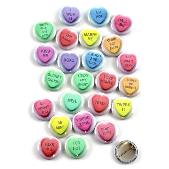 Valentine's Day Sweet Heart Message Pinback Buttons - 1 Inch Round - 25 Pack