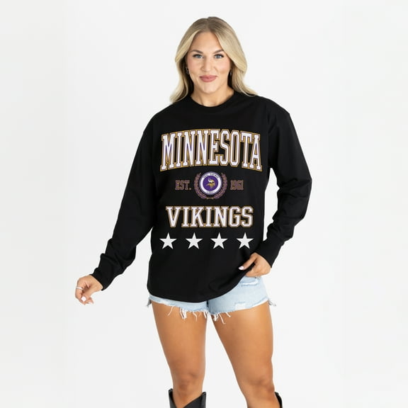 Women's Gameday Couture Black Minnesota Vikings Oversized Everyday Star Long Sleeve T-Shirt