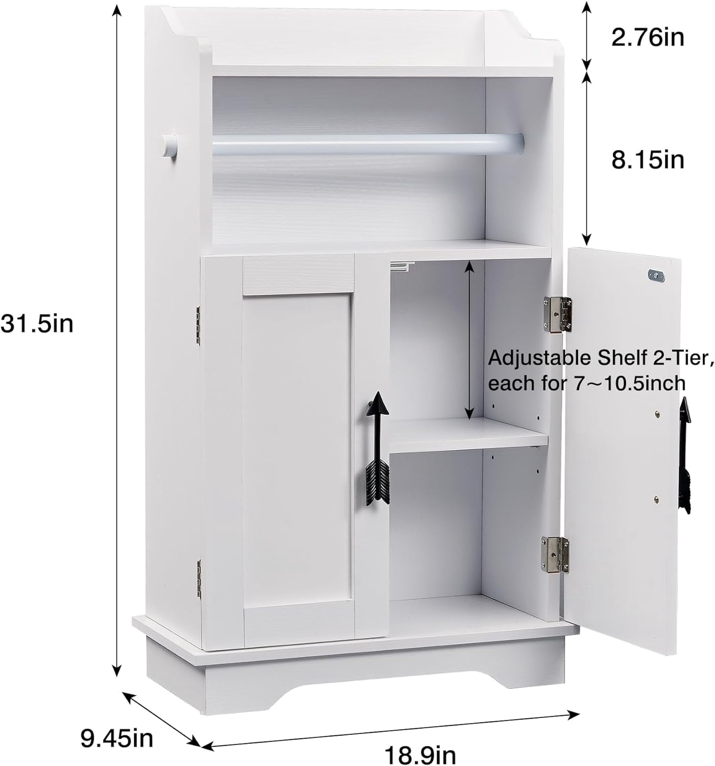 VECELO Bathroom Storage Cabinet, Wooden Floor Cabinet with 2 Doors & Toilet Paper Storage, Accent Cabinet for Living Room,Bedroom, Kitchen, White