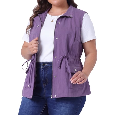 DARING DIVA Women's Plus Size Lightweight Sleeveless Anorak Cargo Vest 4X Purple