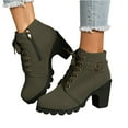 thumbnail image 2 of Women's Ankle Boots Thick Mid Heel Lace Up Round Toe Platform Ankle Booties Solid Versatile Comfortable Combat Boots (Army Green,37), 2 of 8