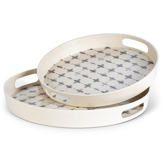 Gerson 95224 - Set of 2 Black  and  White, Faded X Design, Bamboo Fibre Round Tray Kitchen Dining Serving