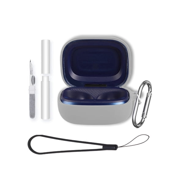 Soft Silicone Protective Case for JBL LIVE BUDS 4 Earbuds,Shockproof & Anti-Scratch Cover with Keychain,Lanyard & Cleaning Kit,Anti-Lost & Dustproof Protector for LIVE BUDS4 Headphones cover-Gray