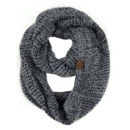 C.C Soft Furry Two Tone Knit Cowl Snood Loop Pullover Infinity Scarf, Gray