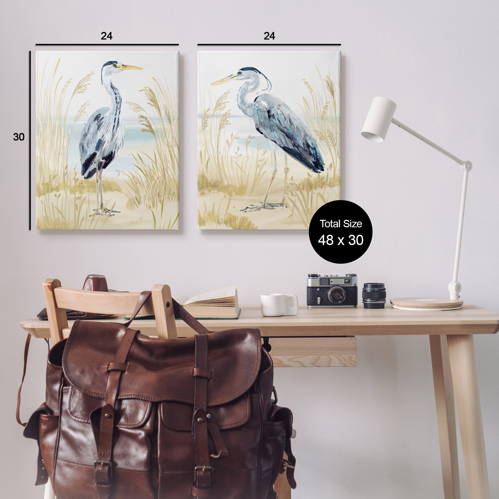 Stupell Industries Heron & Beach Reeds Animals & Insects Painting Gallery Wrapped Canvas Art Print Wall Art, 24 x 30, Set of 2