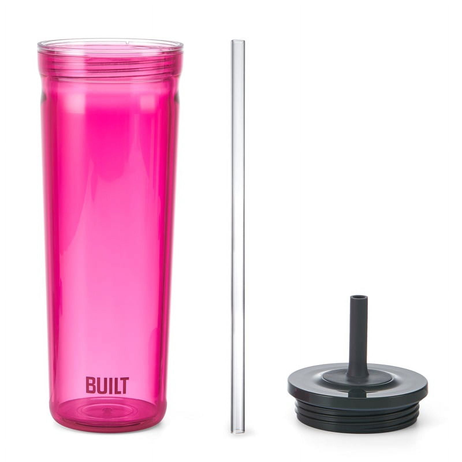 BUILT Torrent 24 oz Double-Wall Acrylic Tumbler Water Bottle with Straw, Magenta
