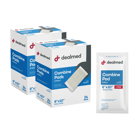 Dealmed Abdominal Combine Pads | Individually Wrapped, Absorbent, Latex-Free, Non Adherent | Abdominal Pads for Wound Care, Drainage, First Aid Kit | Sterile ABD Pads 8x10 in | 24/Box (Pack of 2)