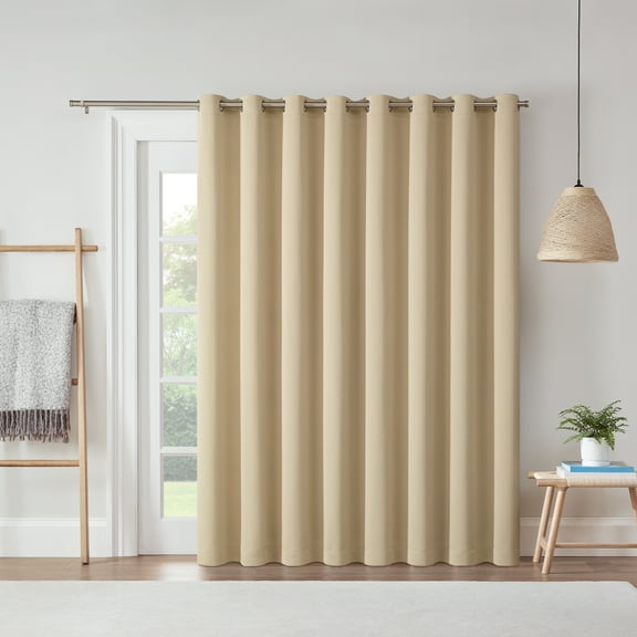 Eclipse Blackout Curtains, Darrell Thermaweave Grommet Extra Wide Curtains, Sliding Door Curtains 84 in x 100 in, Wheat