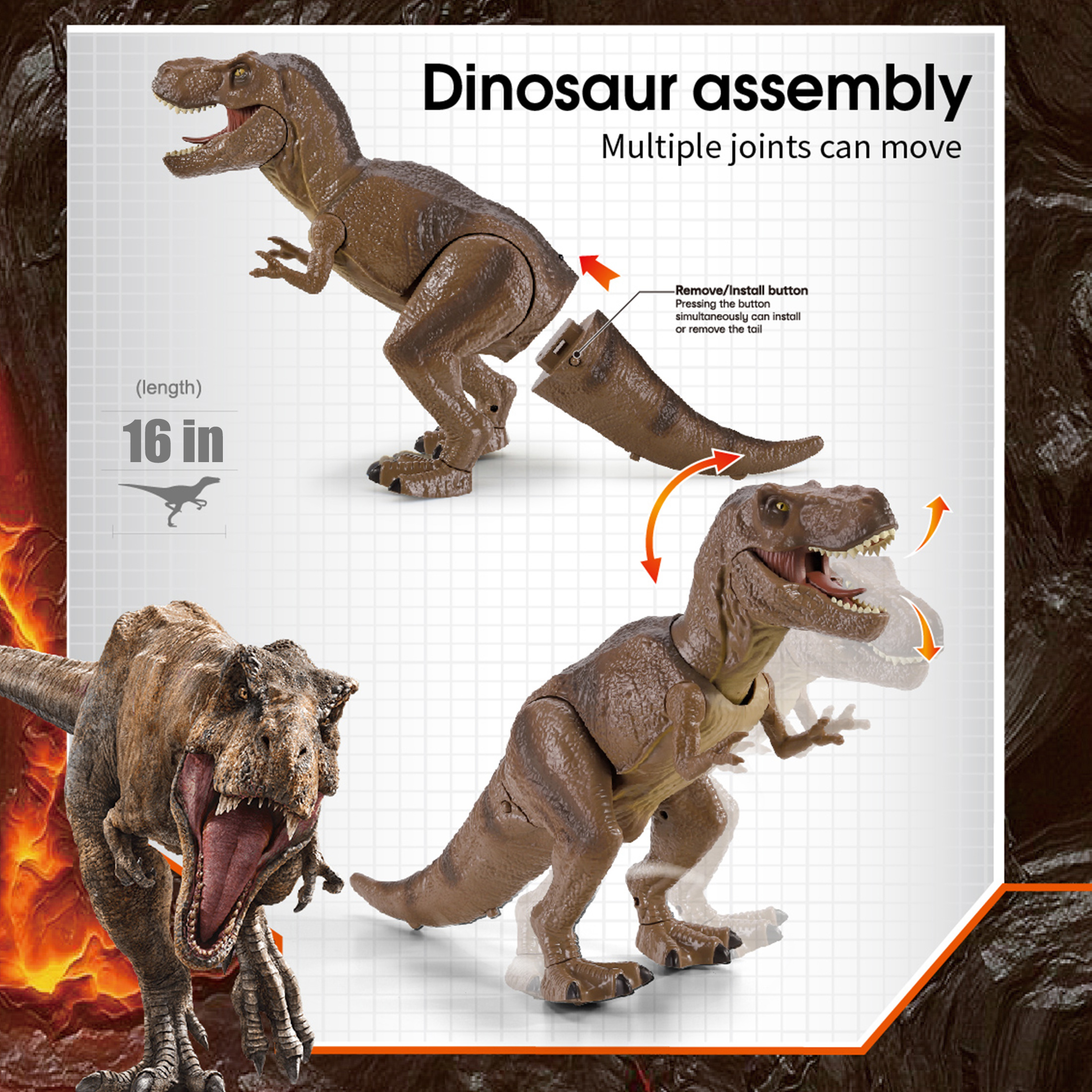 KOPPOP IR Remote Control T-Rex Dinosaur, Easy-Use Electric Walking Dinosaur Toy for Kids Boys Girls Ages 3 and up