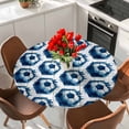 thumbnail image 2 of Blue Football Round Tablecloth 36-44 Inch Round Fitted Table Cloth with Elastic Edge, Vintage Soccer Geometric Watercolor Waterproof Table Cover Protector for Outdoor Picnic Party Dining, 2 of 9