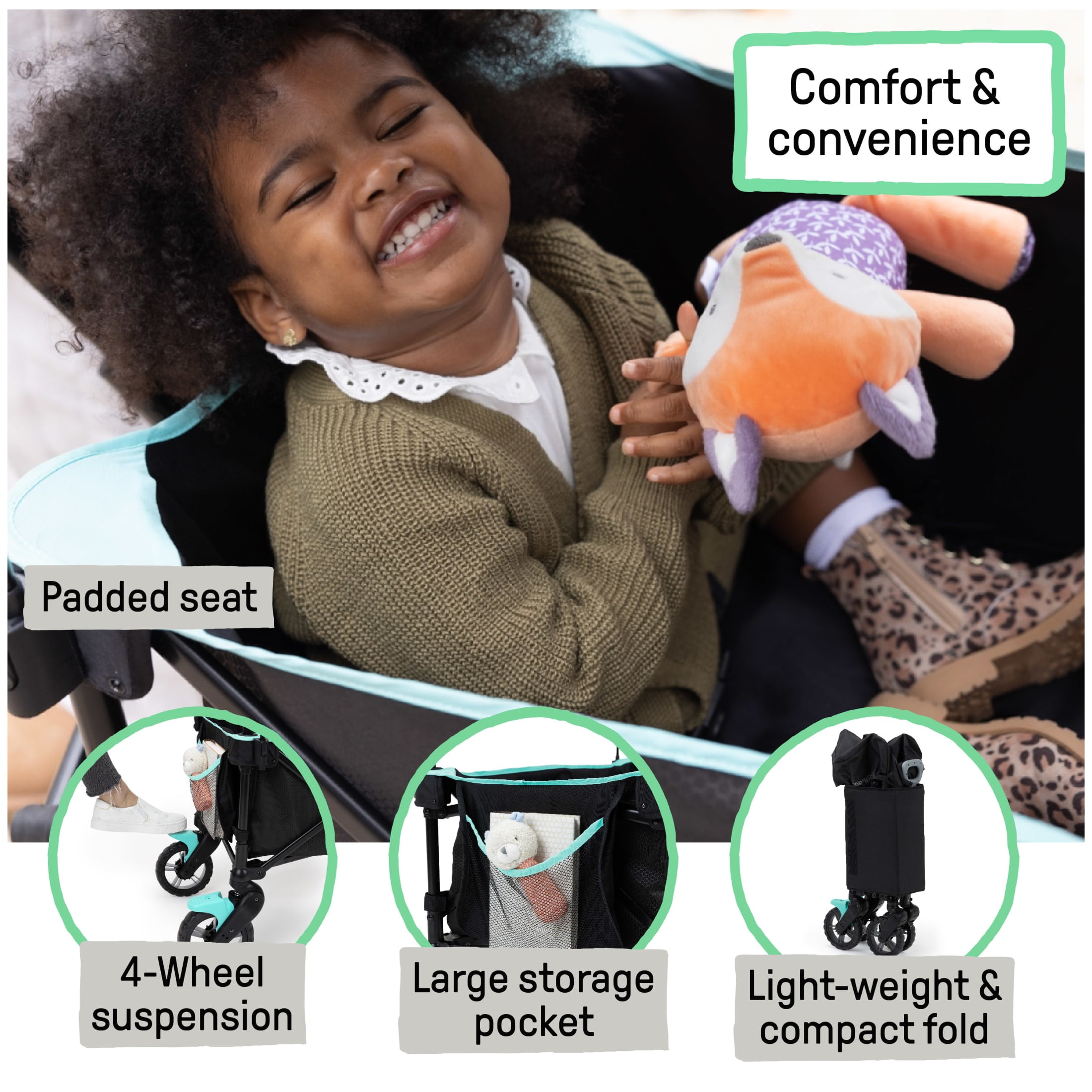 Ingenuity Pop 'N Ride Stroller Wagon - Black & Teal