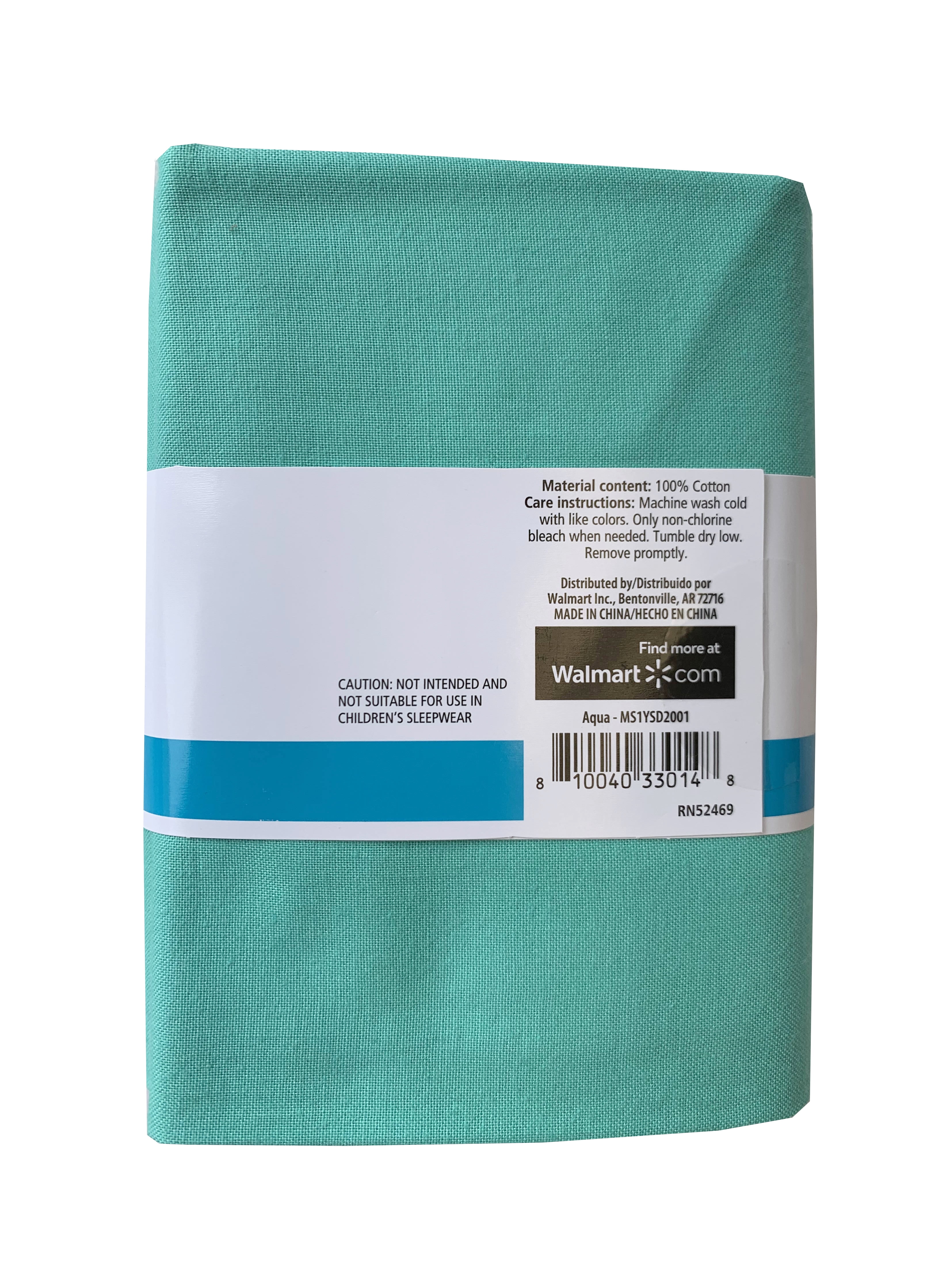 Mainstays 100% Cotton 1 Yard Precut Fabric Solid Aqua