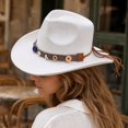 thumbnail image 6 of Qwertyu Cowboy Hat for Men Women Western Cowgirl Hat with Boho Belt Unisex Wide Brim Fedora Hat White, 6 of 6
