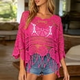 thumbnail image 2 of Gaexia Women's Plain Fringe Cut Out Sheer Cover Up, Boho Scallop Fringe Tops 3/4 Sleeve Round Neck Crochet Beach Coverup, 2 of 6