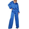 thumbnail image 1 of Sunloudy, ropa informal para mujer, trajes, camisa de satén de manga larga con botones de Color sólido, Tops y pantalones sueltos de pierna ancha con bolsillos Sunloudy  S M L, 1 of 6