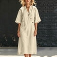 thumbnail image 5 of YuXingFu Long Dresses for Women Mini V-Neck Plus Size Womens Dress Short Sleeve A Line Casual Summer Beige L, 5 of 9