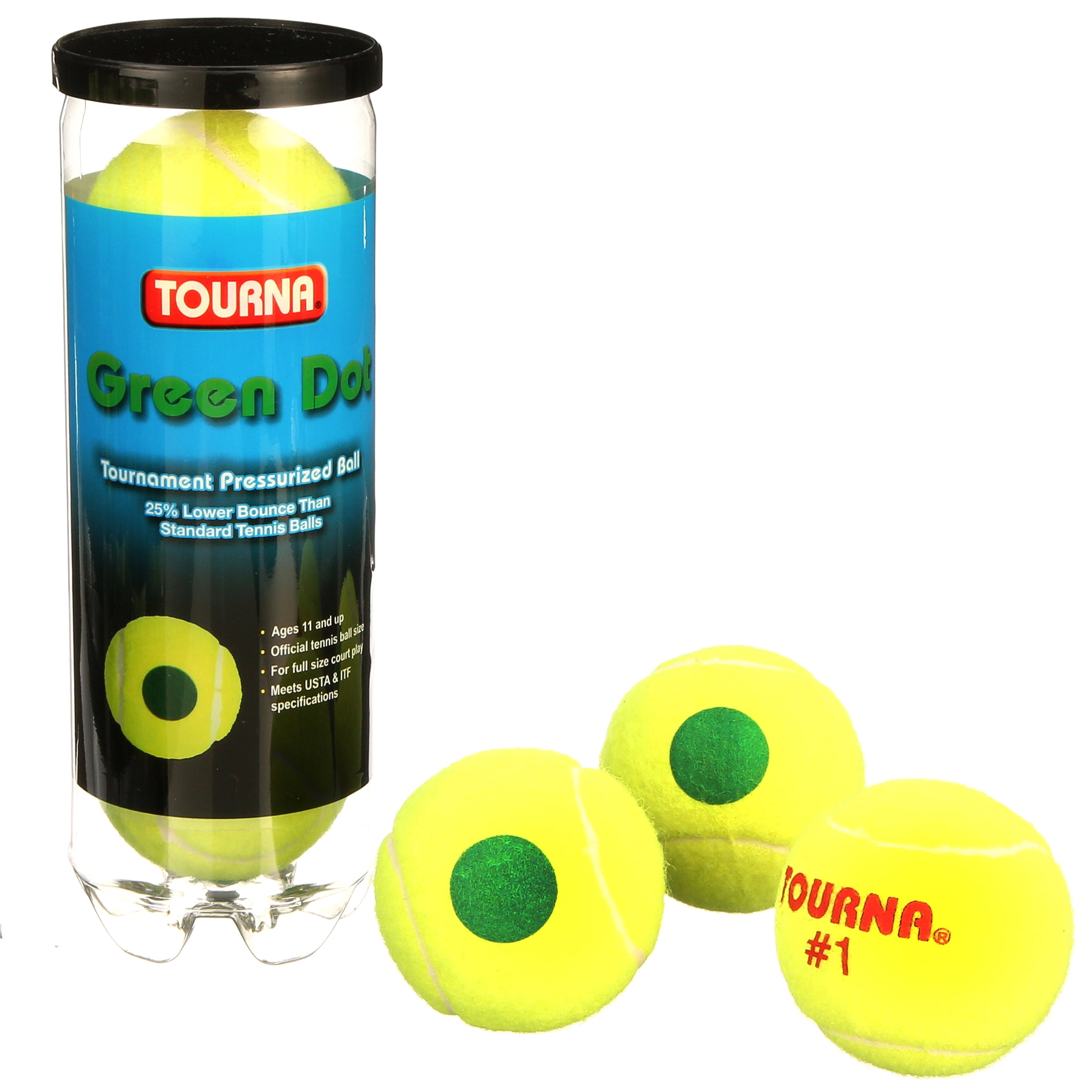 Tourna Kids Green Dot Pressurized Tennis Balls, 12 Cans