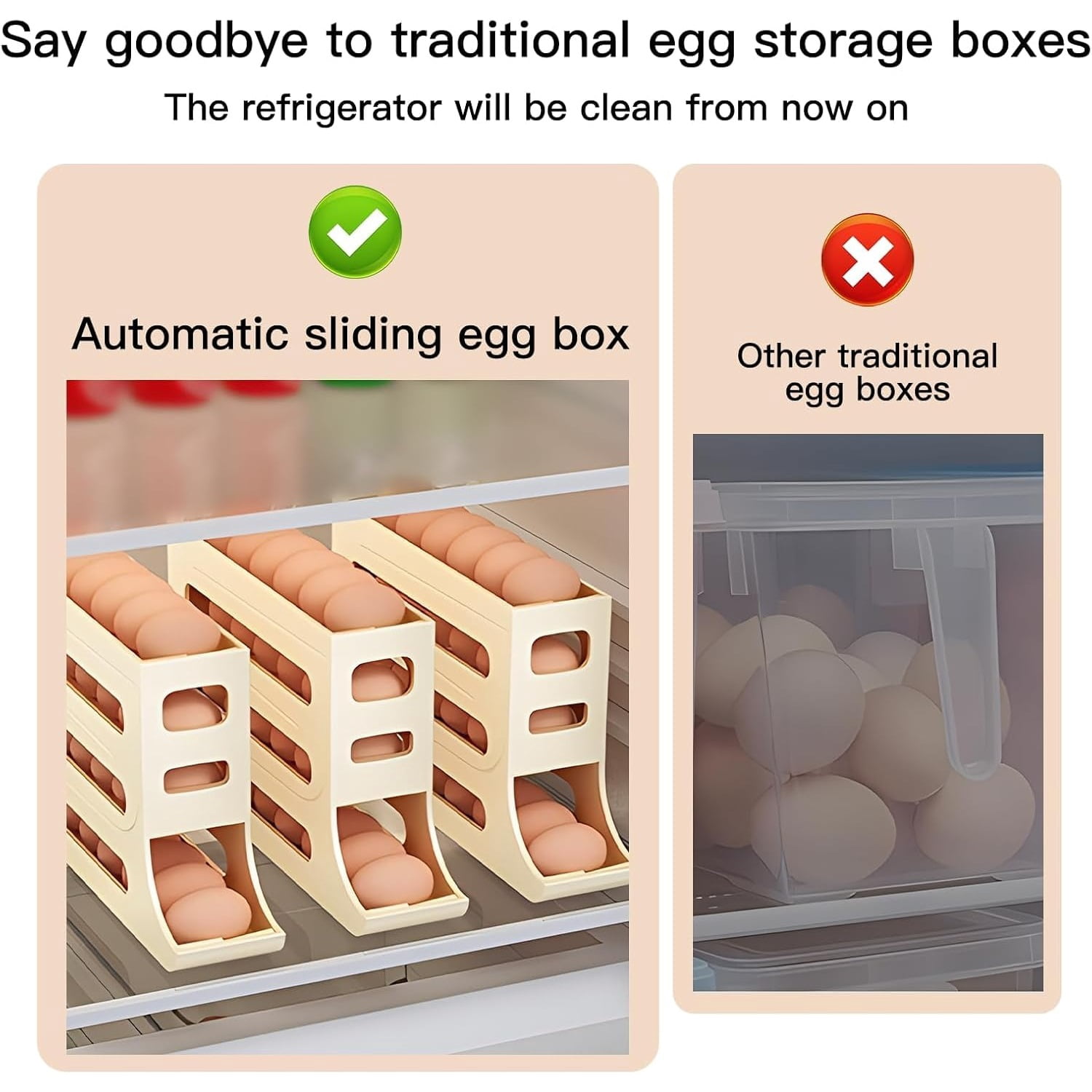 Egg Dispenser Automatic Rolling Egg Tray Organizer, Space Saving Refrigerator Egg Roller, Holds 28 Eggs Simultaneously，Works in The Refrigerator,Kitchen,Cabinets,and Dining Table (Grey)