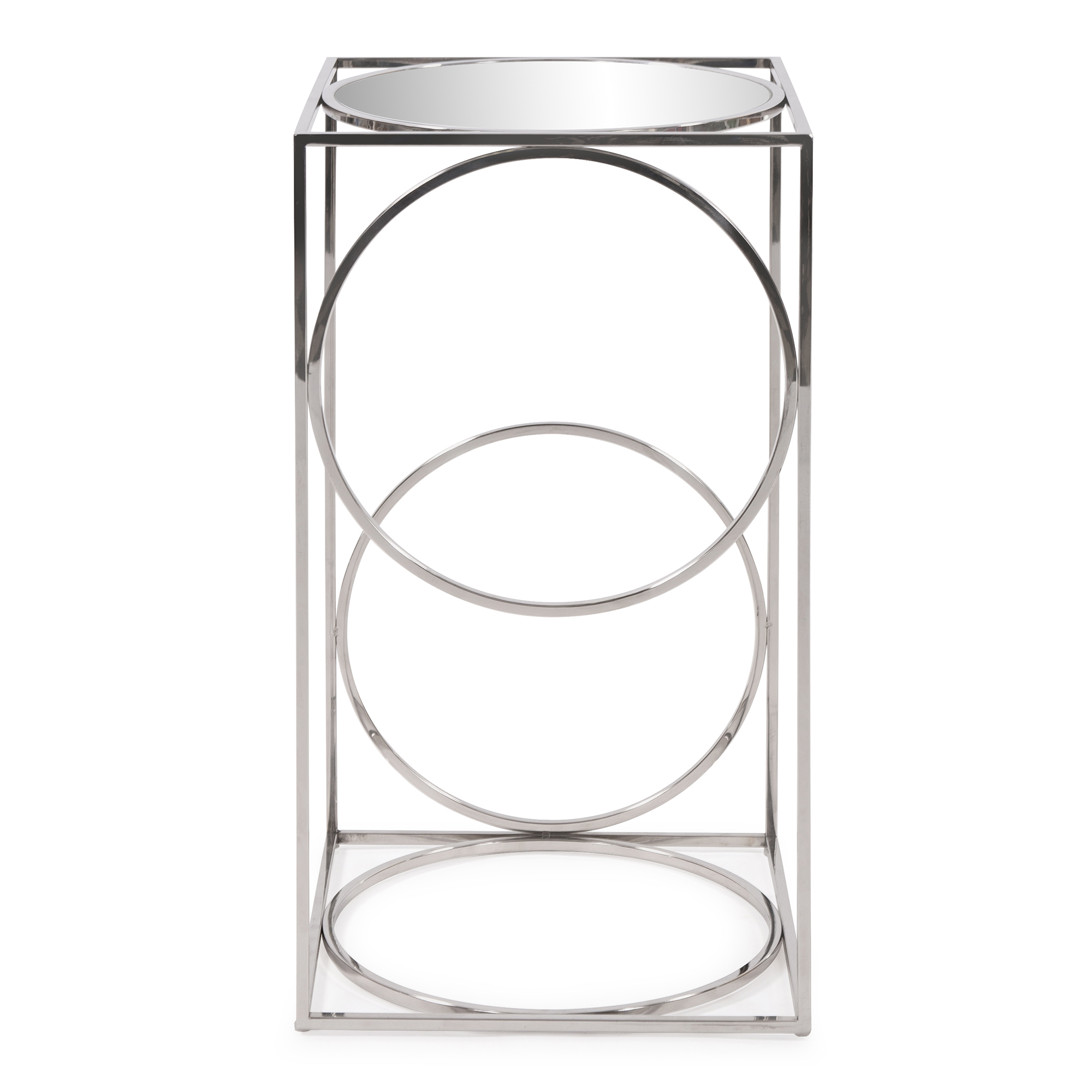 Tyler Dillon Silver Stainless Steel Pedestal Accent Table with Circle Design 22"H x 12"D x 12"W