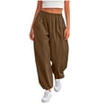 thumbnail image 2 of Oiangi Womens Wide Leg Pants Elastic Waist Cinch Bottom Trousers Summer Casual Barrel Pant with Pockets Coffee XL, 2 of 7