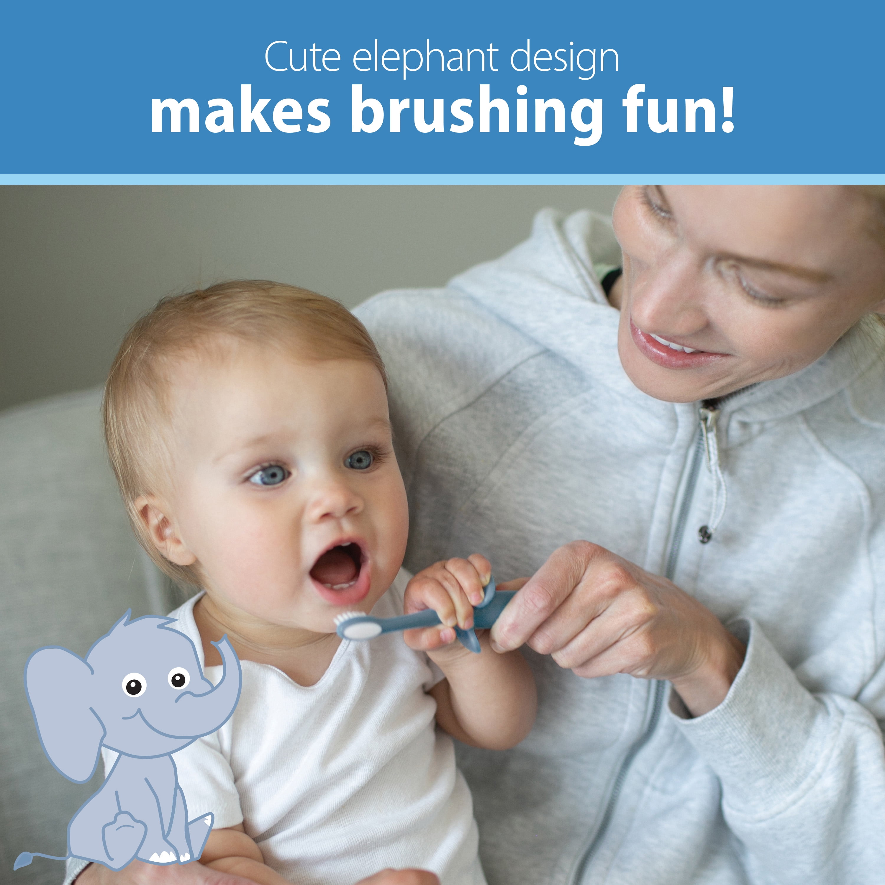 Dr. Brown's Infant-to-Toddler Training Toothbrush and Toothpaste, Blue Elephant/Apple Pear, 0-3 Years, Set