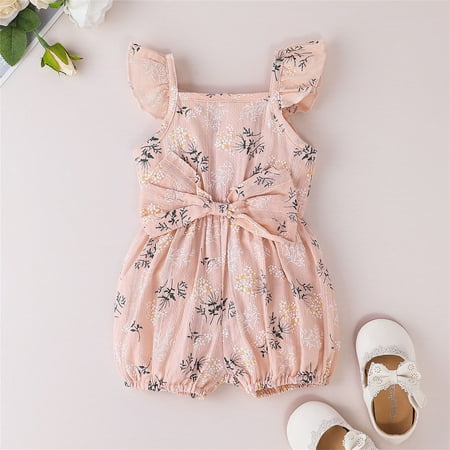 

NIUREDLTD Boys Girls Fly Sleeve Floral Pineapple Printed Romper Toddler Bowknot Jumpsuit Clothes