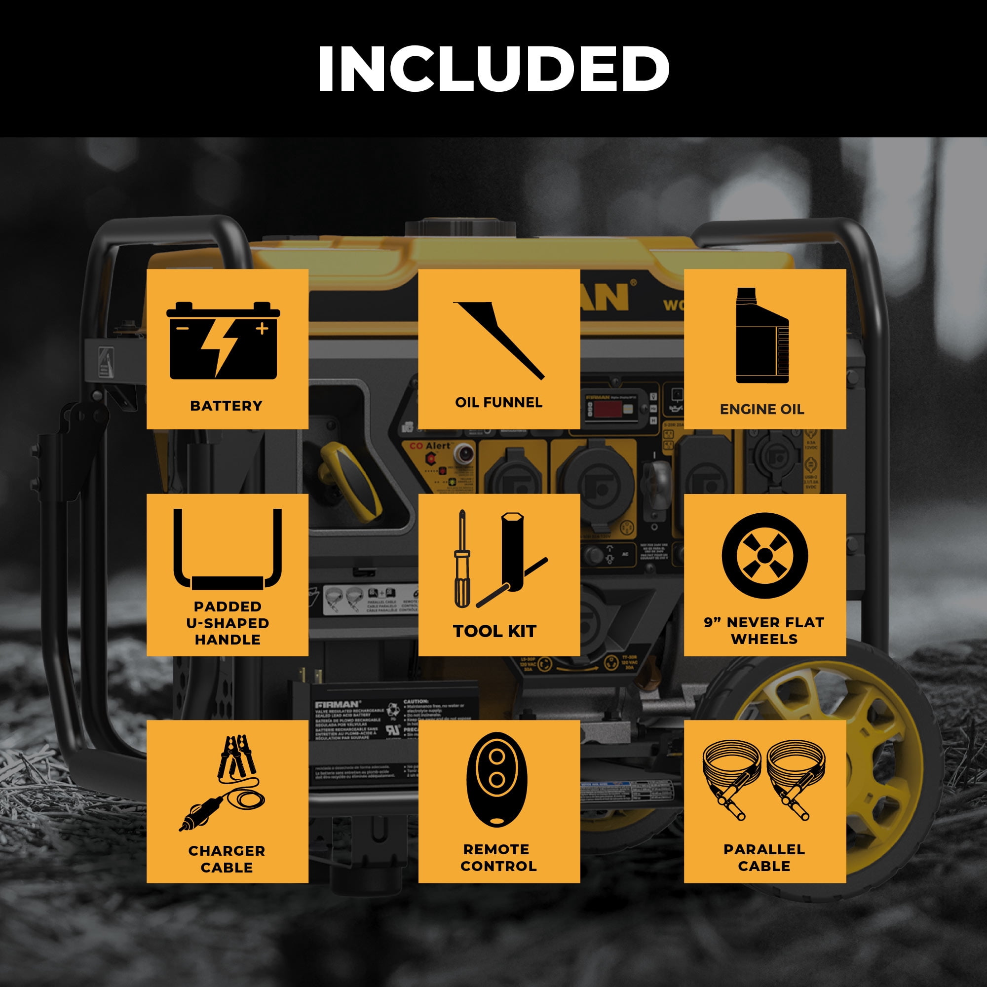 FIRMAN W03663OF 4500/3200W Inverter Open Frame Portable Generator 4500/3200 Watts Remote Start with CO Alert