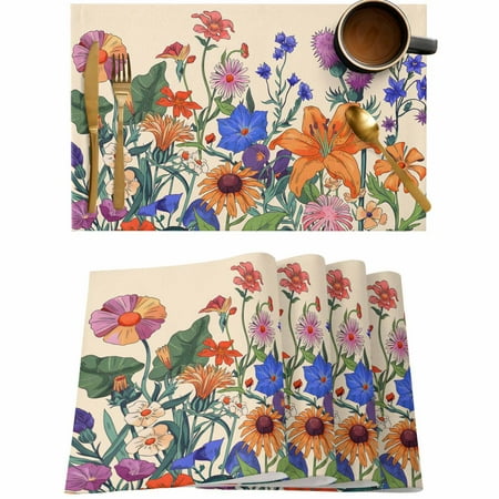 

Watercolor Flower Tropical Plant Placemats Set of 4 Wipeable Washable Table Mats for Dining Tables Bressom Floral Place Mats for Kitchen Event Party Tabletop Decor