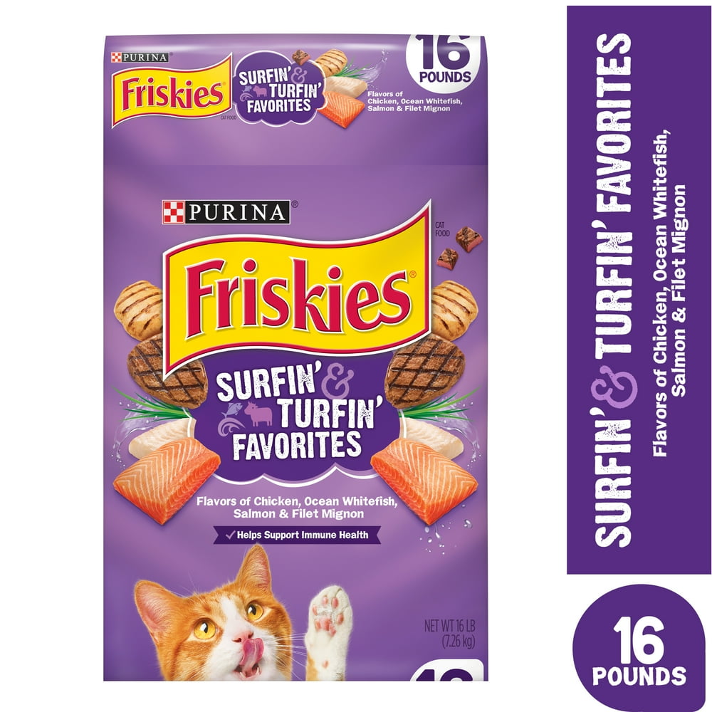 Friskies Dry Cat Food, Surfin' & Turfin' Favorites, 16 lb. Bag