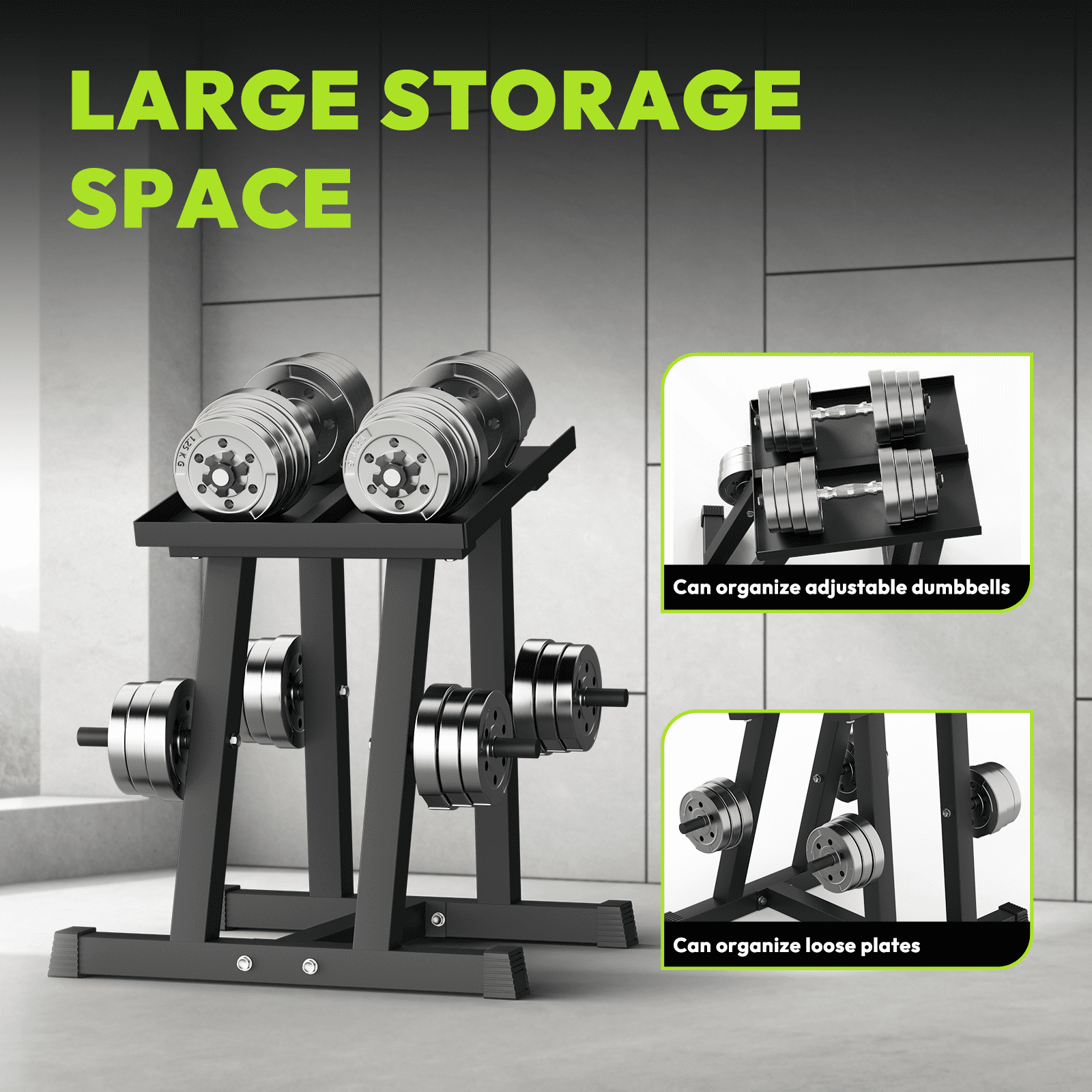 HANDBODE Adjustable Dumbbell Rack with Plate Storage, 500 lb Capacity, Space-Saving Storage Organizer for Classic Dumbbells, table for dumbbells, Heavy Duty Column Stand for Home Gym