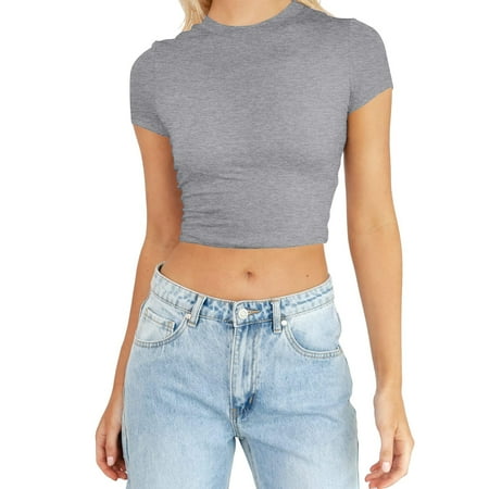 

Baocc corset tops for women Womens Summer Short Sleeve Cute Crop Tops Casual Basic Crewneck Slim Fit T Shirts crop tops for women Round Neckline Printing