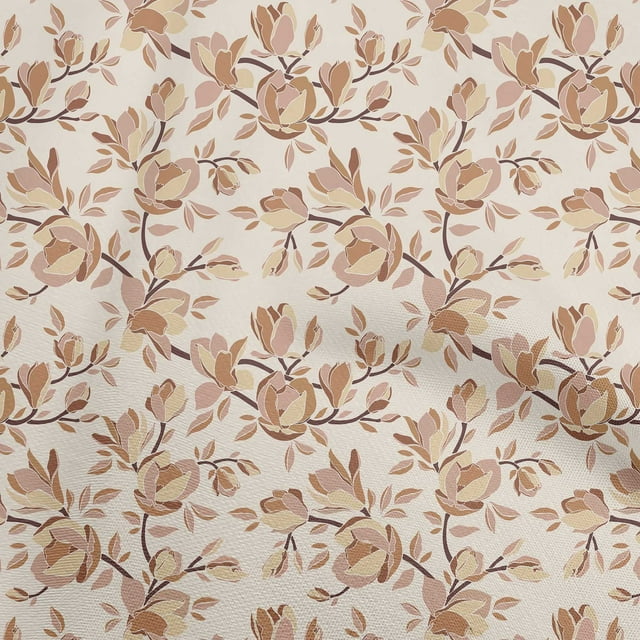 oneOone Cotton Poplin Twill Light Beige Fabric Florals Sewing Craft Projects Fabric Prints By Yard 56 Inch Wide