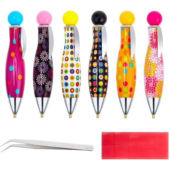 PH DIY Diamond Painting Kit 6 Pieces 5D Diamond Painting Tools Point Drill Pens 50 pcs 0.7x0.7 Inch Rhinestones Picker Clays 1 pc 304 Stainless Steel Beading Tweezer for DIY Nail Art Craft White