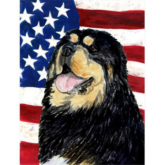 USA American Flag with Tibetan Mastiff House Size Canvas Flag