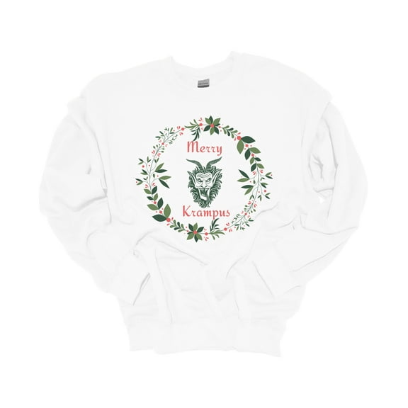 Christmas Sweatshirt Merry Krampus Christmas Wreath Crewneck Sweatshirt-White-small