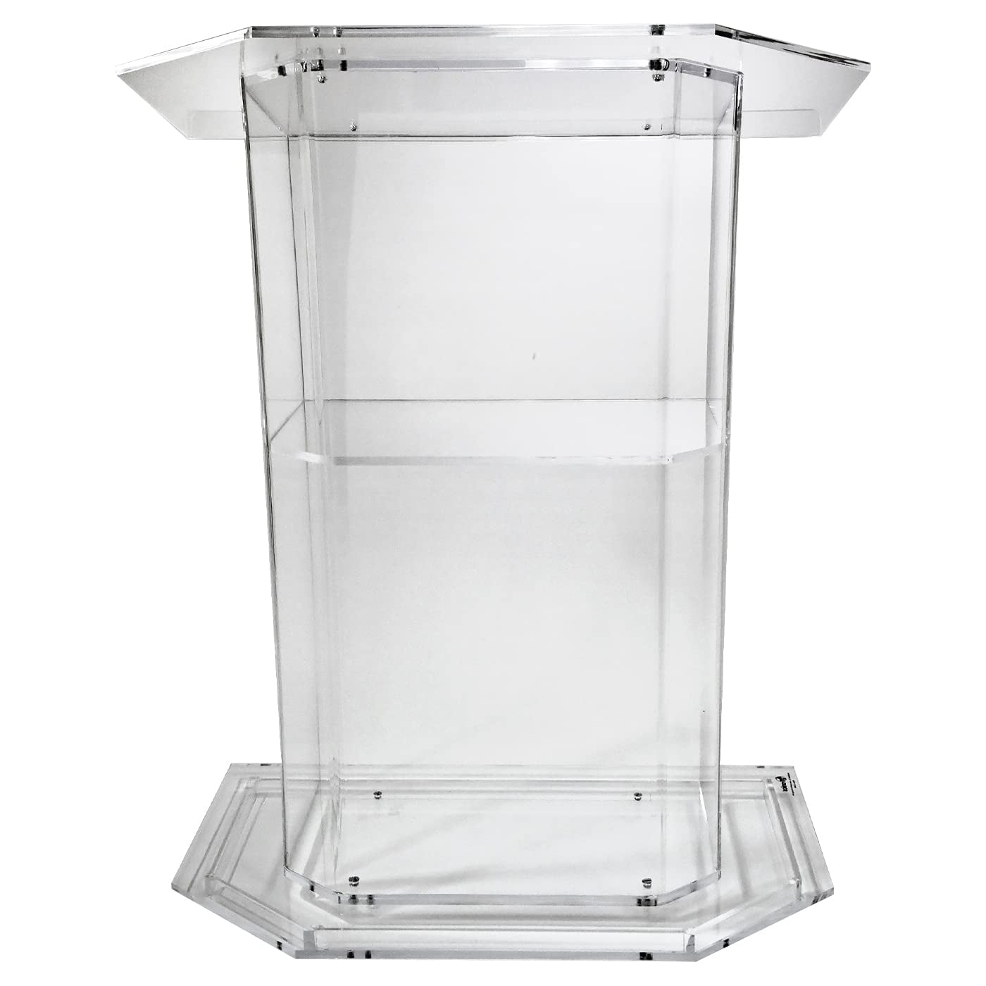 Kingdom KLBF Large Majestic Clear Acrylic Lectern with a Built in Shelf, Wide or Spacious Top Area for Your Extra Items and a Wide Base for a Sturdy Standing Lectern