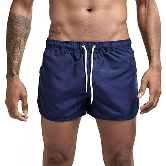 HEVIRGO Men Shorts Super Soft Wear Resistant Polyester Summer Beach Shorts Swim Trunks for Male,Navy Blue 2XL