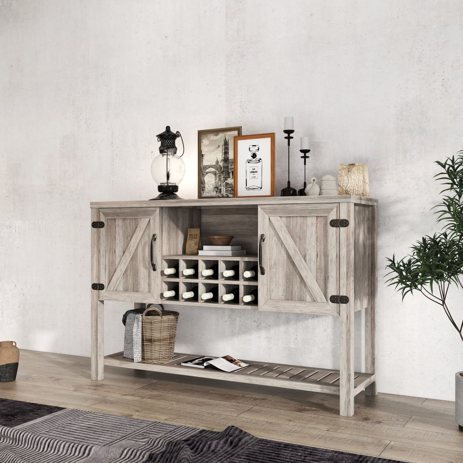 Kadyn 52 Inch Console Cabinet, Particle Board Storage Cabinet with Wine Cabinet, Media Entertainment Center Cabinet Console Table for Dining Living Room, Antique Gray Kadyn 52 Inch Console Cabinet, Particle Board Storage Cabinet with Wine Cabinet, Media Entertainment Center Cabinet Console Table for Dining Living Room, Antique Gray