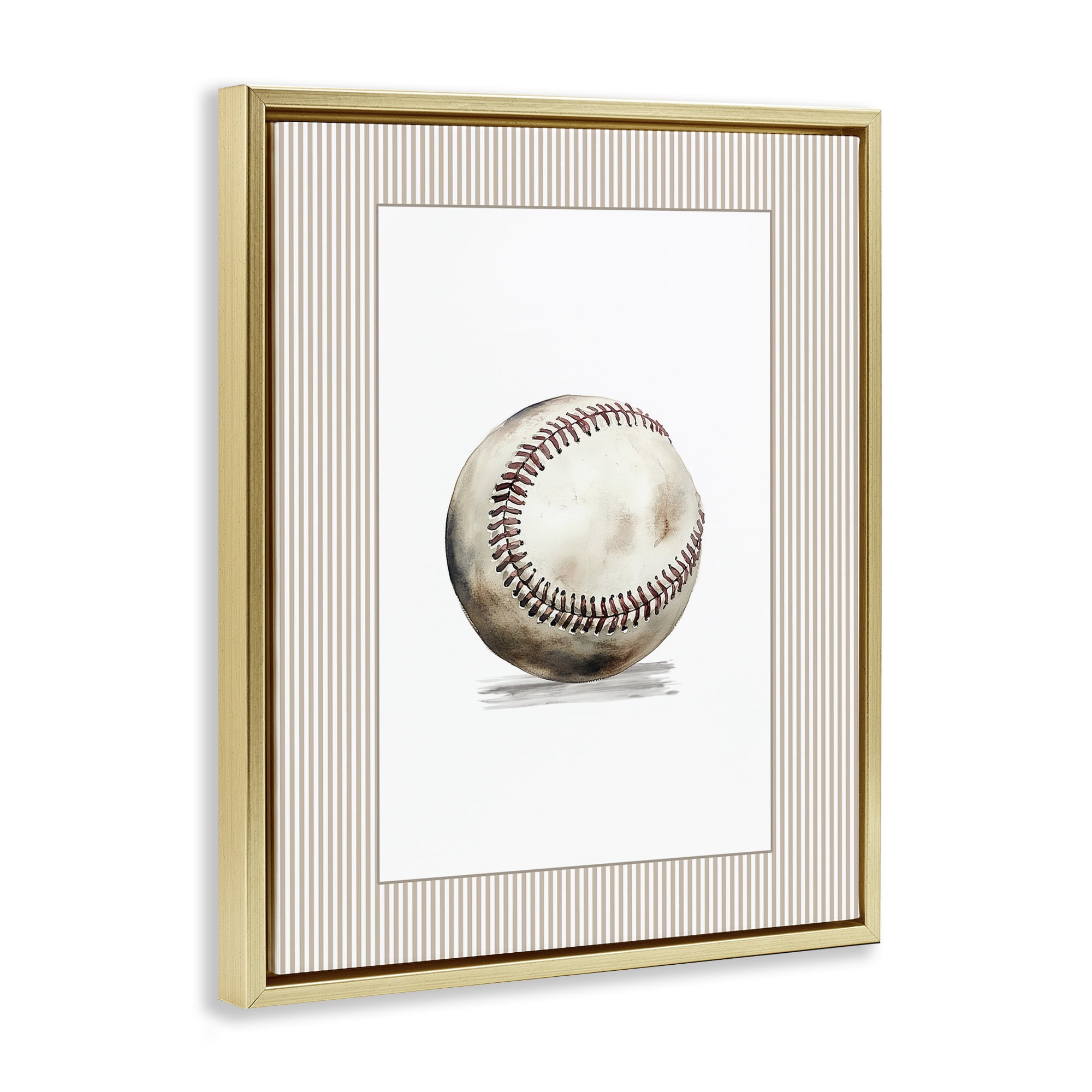 Stupell Industries Vintage Sports Baseball Gold Framed Floater Canvas Wall Art, design by Christine Simpson Art
