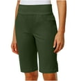 thumbnail image 6 of LOVZFMLL Womens Shorts Bermuda Knee Length Shorts with Pockets Elastic High Waisted Stretch Shorts for Women Summer Walking Travel Dark Green M, 6 of 9