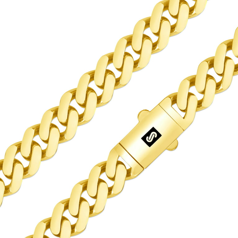 10K Gold Chain Men Necklace 11mm 21 Inch Box Lock Miami Cuban Link –  Globalwatches10