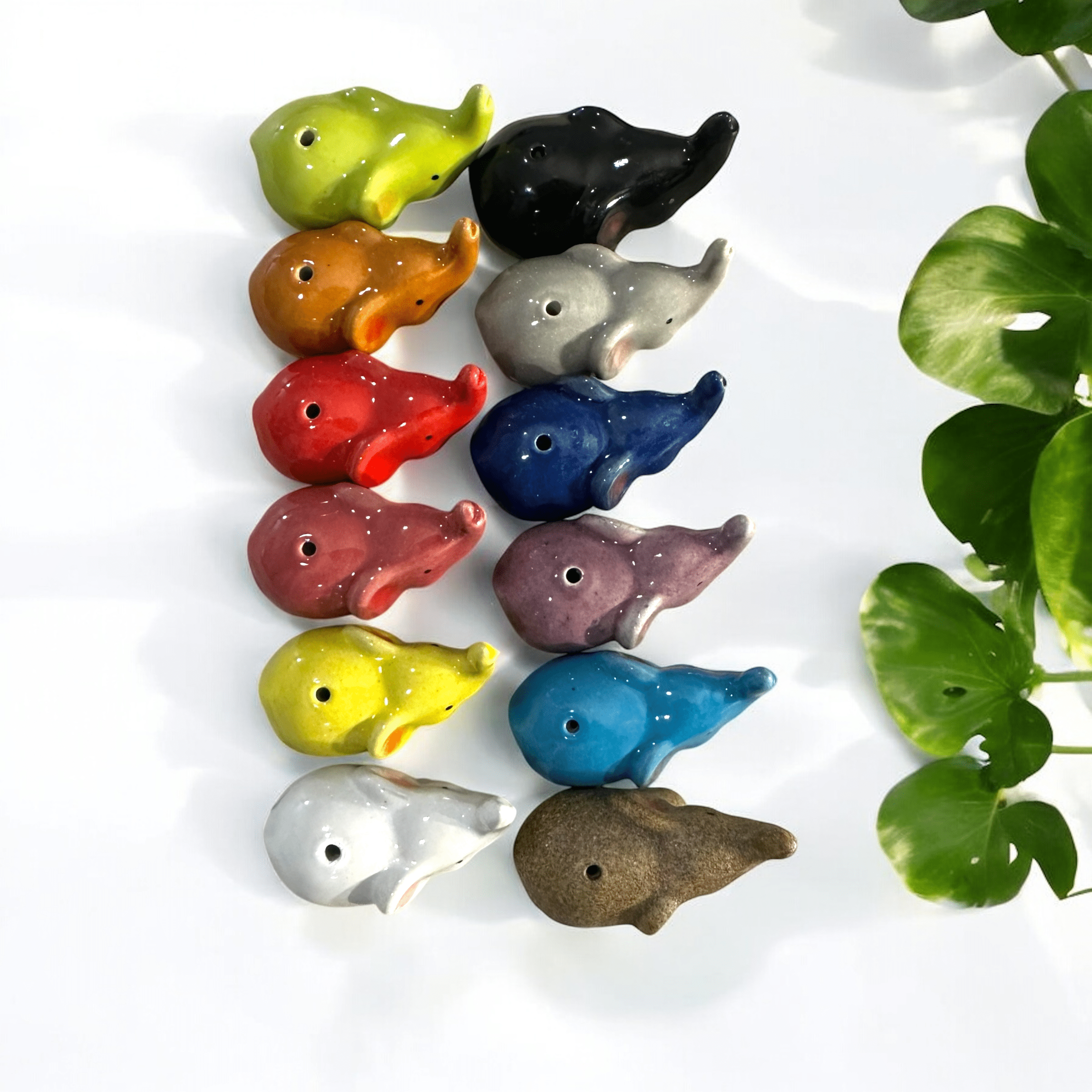 12-Piece Ceramic Elephant Incense Holder Set – Assorted Colors