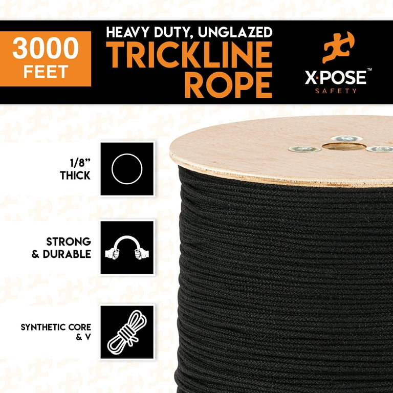 Black Unglazed Trickline Rope - 3,000 ft x 1/8 inch Theatrical Tie Line Heavy du - New
