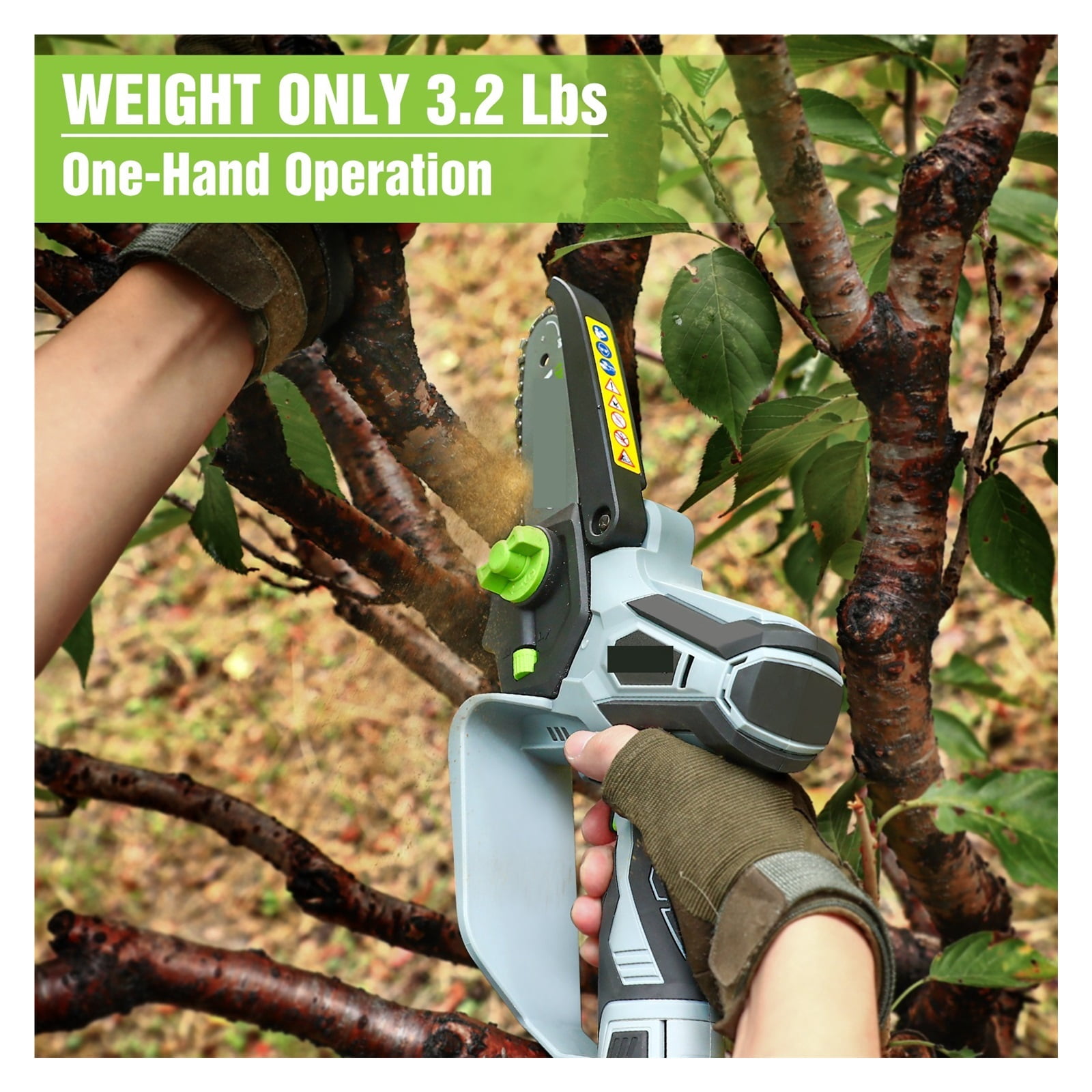 12V Electric 6 Inch Mini Chainsaw Rechargeable Cordless Pruning Saw One Hand Portable Garden Tool For Wood Cutting ,2 IN 1 Trimmer & Edger