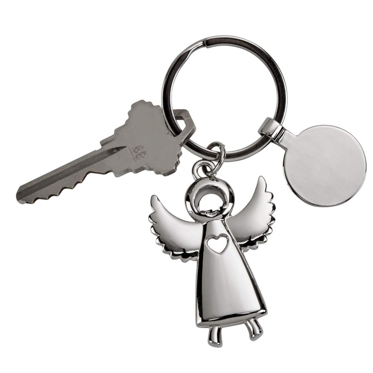 Nickel-plated Standing Angel Key Ring with Engraving Tag QGM18703