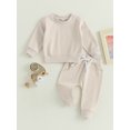 thumbnail image 3 of Newborn Baby 2 Piece Outfit 6 12 18 24M 3T Solid Color Long Sleeve Sweatshirt and Elastic Pants Set for Infant Fall Clothes, 3 of 10