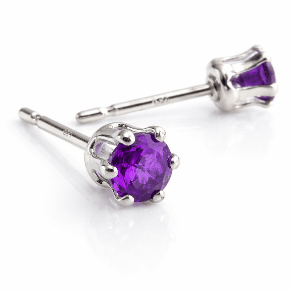 Sterling Silver Post Stud Piercing Earrings for Cartilage Tragus Helix Multiple Piercing Hypoallergenic Birthstone Jewelry for Women (Amethyst 3mm | 6 prongs)