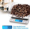 thumbnail image 2 of Báscula de cocina digital, 3000 g, 0,01 oz/0,1 g, báscula de bolsillo para cocinar, mini báscula de alimentos, báscula de joyería electrónica profesional con pantalla LCD retroiluminada, funciones de tara y PCS, acero inoxidable, pilas incluidas brillar Electrónica, 2 of 4